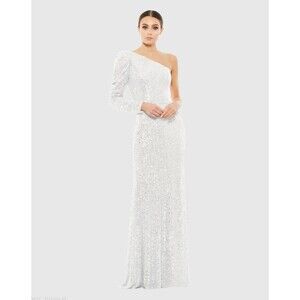Mac Duggal Ienna one sleeve sequined white dress size 4 $398 retail